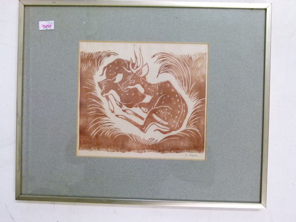 Kathleen Hale OBE (1898-2000) - Lino cut print - Stag and Doe resting, signed in pencil lower right, - Image 2 of 6