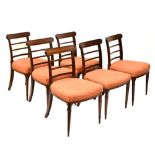 Set of six early 19th Century mahogany dining chairs, each with moulded top rail and three mid rails