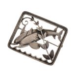 Georg Jensen brooch, designed by Arno Malinowski, of two leaping dolphins within a rectangular