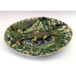 Early 20th Century Portuguese pottery oval dish in the manner of Palissy, modelled in high relief