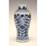 Small Chinese blue and white porcelain Meiping vase, decorated in Jiajing style with peony plants