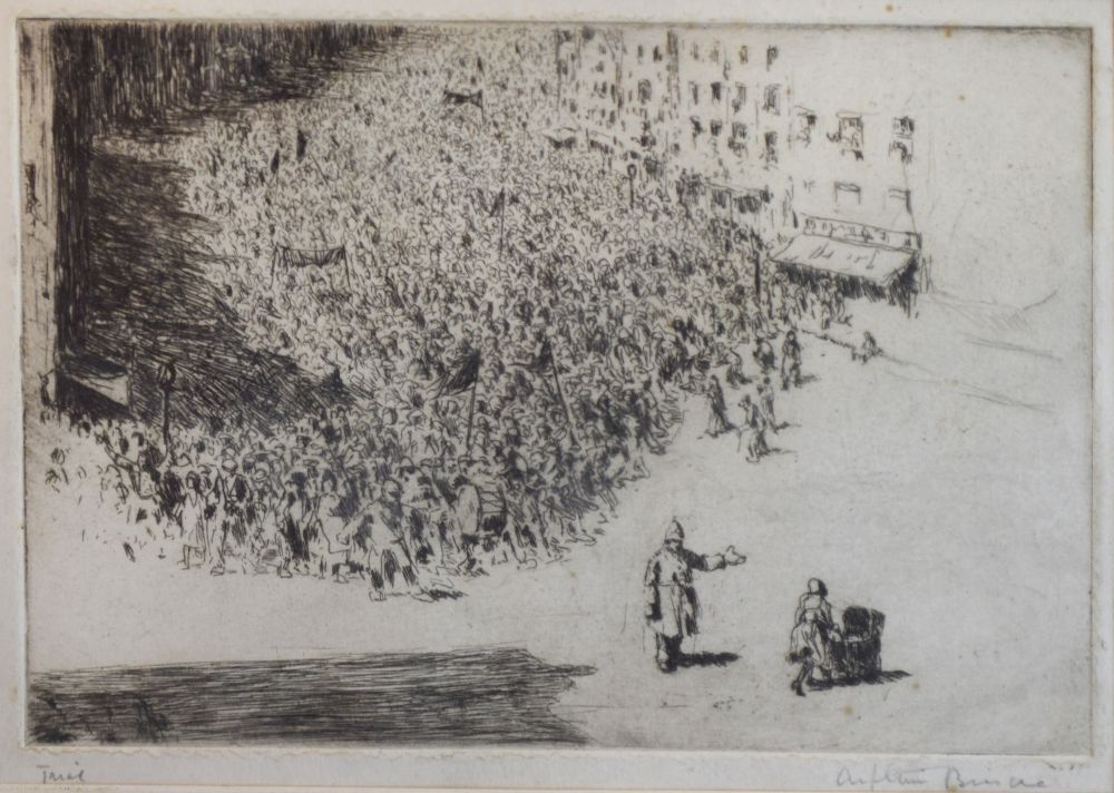 Arthur Briscoe (1873-1943) - Etching - Signed trial proof depicting a lady pushing a pram in front