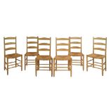 Neville Neal, Stockton, Warwickshire - Set of six mid 20th Century Arts & Crafts-style rush-seated