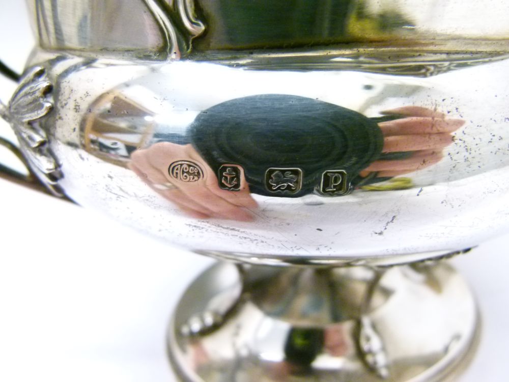 George V Art Nouveau silver bowl on stand, having naturalistic decoration with twin stylised handles - Image 6 of 8