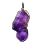 Amethyst pendant, carved as a fruit, with a white metal rose diamond set bale, 5cm long overall