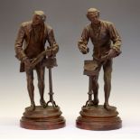 Pair of late 19th or early 20th Century bronzed spelter figures, after Moreau, 'Peintre Louis XV'