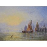Attributed to William Adolphus Knell (1805-1875) - Shipping off a harbour in sunset, signed lower