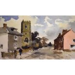 John Yardley (1943-) - Watercolour - 'Flax Bourton', a view of the main road with St Michael and All