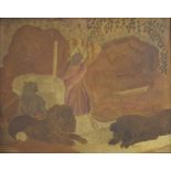 Early 19th Century silk work picture depicting Daniel in the Lion's Den, 46cm x 56cm, in gilt slip