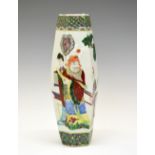 19th Century Chinese Canton Famille Verte hexagonal vase, of barrel form decorated in enamels with