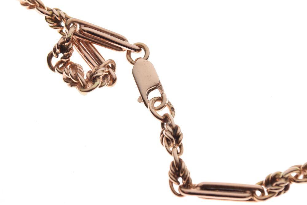 9 carat rose gold chain, the links in the style of an old watch albert, 57.5cm long, 42g gross, - Image 6 of 7