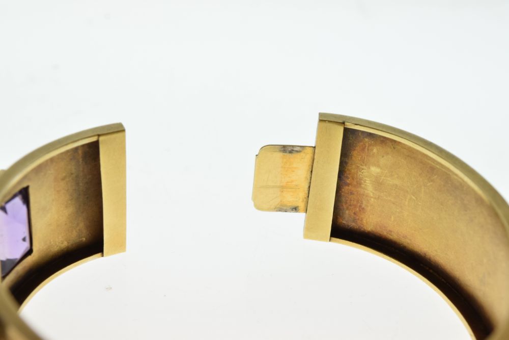 Late 19th Century hinged bangle, unmarked gold, the three rectangular cut stones with seed pearl set - Image 6 of 6