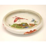 Chinese Canton Famille Rose porcelain brush washer, of shallow circular form with internal enamel