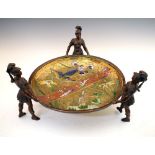 Late 19th Century Aesthetic-style bronze and enamel centre piece or tazza, the dished circular