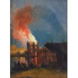 James Baker Pyne (1800-1870) - Oil on paper - Bristol Riots: 'Warehouse from Wapping', 125mm x 93mm,