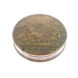 19th Century French pressed tortoiseshell circular box, the push-on cover entitled 'Paroles de