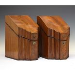 Near pair of George III inlaid mahogany cutlery boxes, each of ogee-fronted form with ebony and