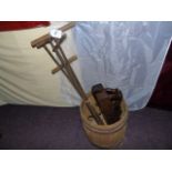 VINTAGE HAND AUGERS & BOX PLANES IN A BARELL EST [£10- £20]