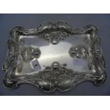 SILVER ART NOUVEAU DRESSING TABLE TRAY, BIRMINGHAM 1908 , FLORAL REPOUSSE DECORATION ,29 X 22 CM