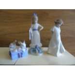 TWO NAO FIGURES OF GIRLS & DOGS IN A BASKET EST [£12- £25]