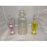 A PAIR OF GLASS DECANTERS & A SWEETIE JAR EST [£5-£12]