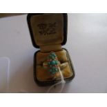 18CT GOLD TURQUOISE & SEED PEARL RING SIZE 'N' 3.6GRMS EST [£80-£120]