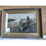 19th C OIL ON CANVAS THE CRAB CACHERS BY D ,ARCY MOREL 44CMS X 29CMS EST [£150- £300]