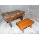 PINE STOOL AND ONE SMALLER STOOL EST [£5-£15]