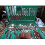 VINTAGE CANTEEN OF CUTLERY GILT METAL WITH HARDWOOD HANDLES EST [£10- £20]