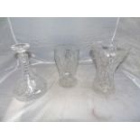 TWO CRYSTAL VASES, DECANTER , EST [£15-£25]