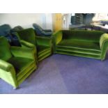 3 PCE EDWARDIAN LOUNGE SUITE UPHOLSTERED IN A GREEN VELOUR EST [£80- £120]