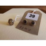 SMOKEY QUARTX 9CT GOLD SIZE "N" RING AND MATCHING EARRINGS 3.1 GRAMS EST [£30-£60]