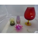 LARGE GLASS GOBLET & THREE OTHER GLASS ITEMS [£10- £20]