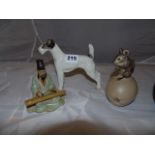 3 CHINA ITEMS, DOG, CHINESE MAN AND POOLE POTTERY DOORMOUSE EST [£20-£40]