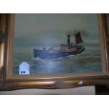 OIL ON BOARD EARLY 20th C FISHING BOAT SIGNED J.D. JOHNSON 1984 46CMS X 35 CMS EST [£ 25- £45]