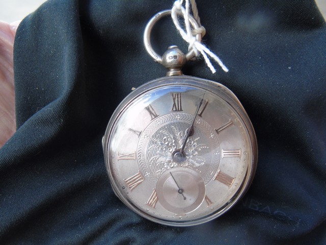 SILVER POCKET WATCH CHESTER 1893 SILVER DIAL WITH GOLD NUMERALS EST[£100-£150]