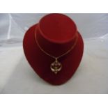 9CT GOLD PENDANT WITH RUBY & SEED PEARL, FINE CHAIN 2.5GRMS EST [£30-£50]
