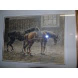 PENCIL & WATER COLOUR HORSES ( TIRED OUT ) SIGNED G,A.SHORT . SIZE 37CMS X28CMS EST[£60- £80]