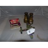 WWI BRASS BINOCULARS, DIE CAST MODEL PLANE, & RAZOR EST [£10- £20]