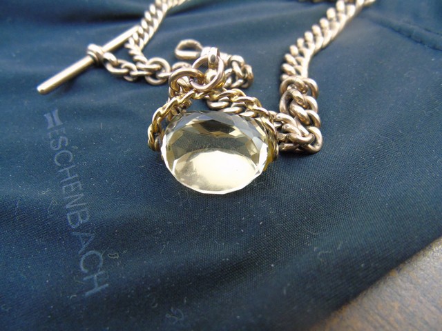 9CT GOLD 13" ALBERT WATCH CHAIN WITH T BAR AND CITRINE FOB 52.1GRMS EST[£600-£800] - Image 3 of 3