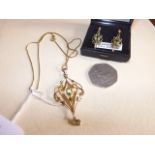 9CT GOLD PENDANT CHAIN AND EARRINGS 4.3 GRAMS EST [£40-£60]