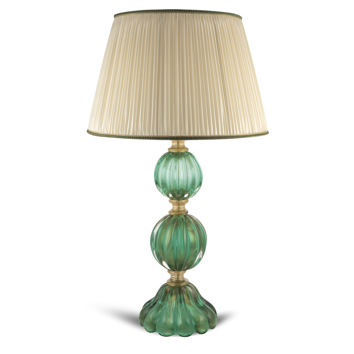 Green and gold Murano glass table lamp 20th century h. 93,5 cm.