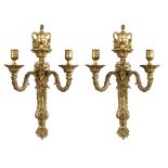 A pair of three lights gilt bronze appliques