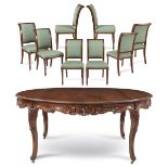 Rare dining table with 14 chairs Italy, 19th-20th century 176x77 cm. (closed)