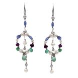 18kt white gold multicolor pendant earrings weight 14 gr.