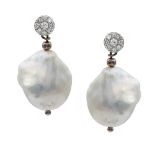 18kt white gold and baroque South Sea pearls earrings weight 11 gr.