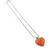 Pink coral heart pendant weight 18,5 gr.