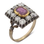 Mario Buccellati, gold and silver ring with ruby early 20th century weight 4,9 gr.
