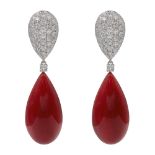 18kt white gold and Sardinian red coral pendant earrings weight 14,1 gr.