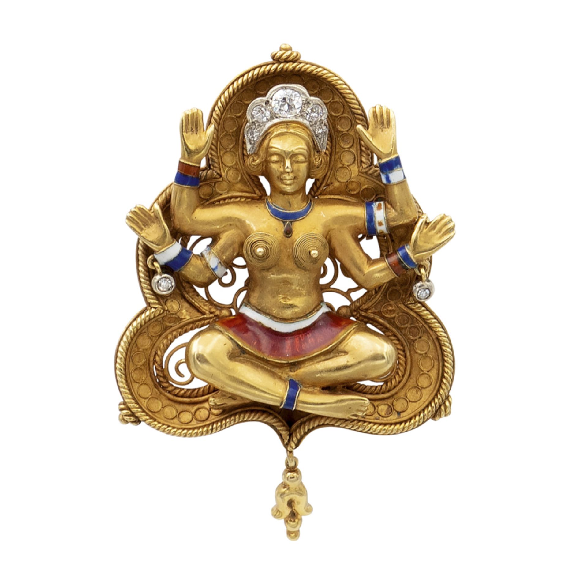 Pendant brooch depicting Kali' Goddess 1940/50s weight 52,90 gr.